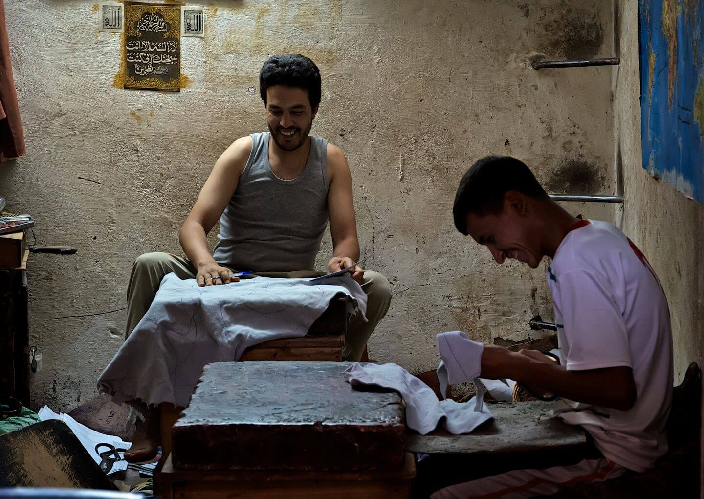 Workers in a leather workshop